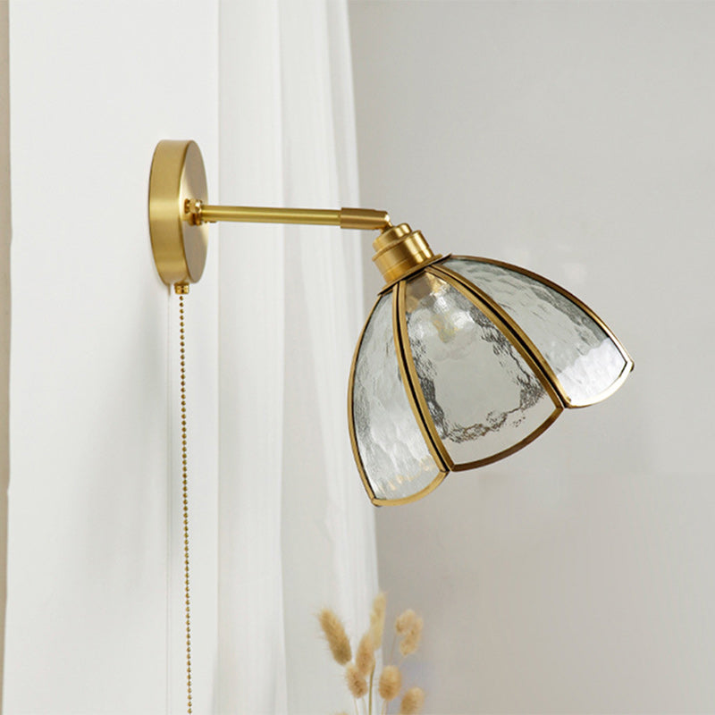 French Brass Flower Glass Shade 1-Light Wall Sconce Lamp