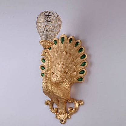 Resin Peacock Crystal Ball Shade 1-Light Wall Sconce Lamp
