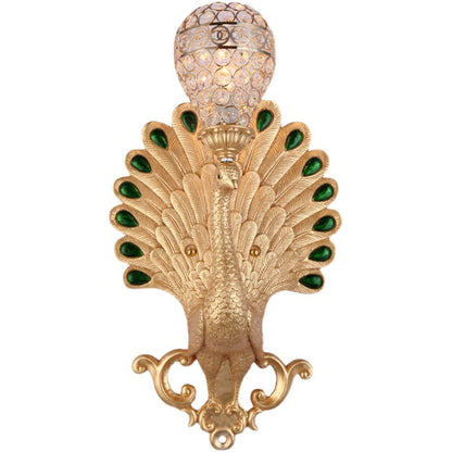 Resin Peacock Crystal Ball Shade 1-Light Wall Sconce Lamp
