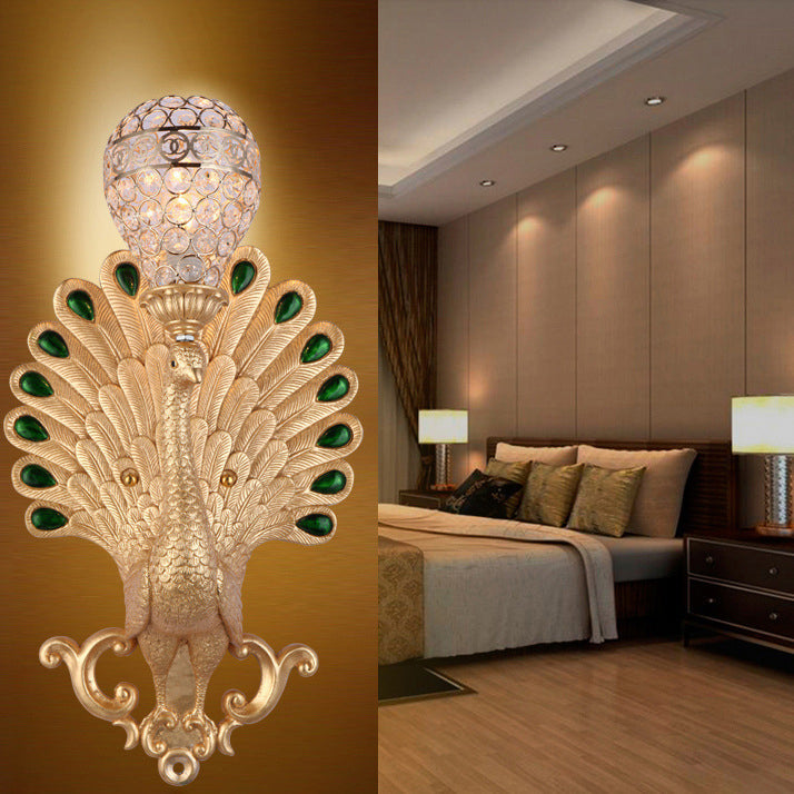 Resin Peacock Crystal Ball Shade 1-Light Wall Sconce Lamp