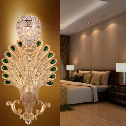 Resin Peacock Crystal Ball Shade 1-Light Wall Sconce Lamp
