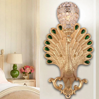 Resin Peacock Crystal Ball Shade 1-Light Wall Sconce Lamp