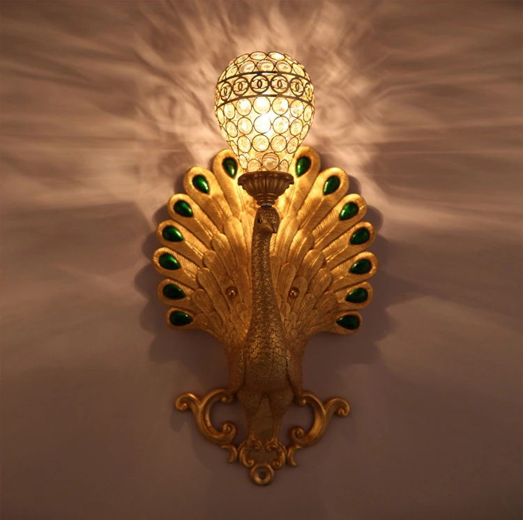 Resin Peacock Crystal Ball Shade 1-Light Wall Sconce Lamp