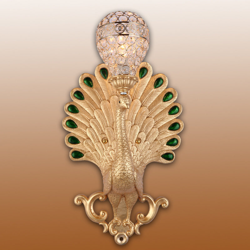 Resin Peacock Crystal Ball Shade 1-Light Wall Sconce Lamp