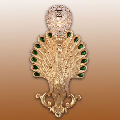 Resin Peacock Crystal Ball Shade 1-Light Wall Sconce Lamp