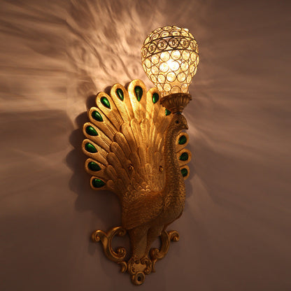 Resin Peacock Crystal Ball Shade 1-Light Wall Sconce Lamp