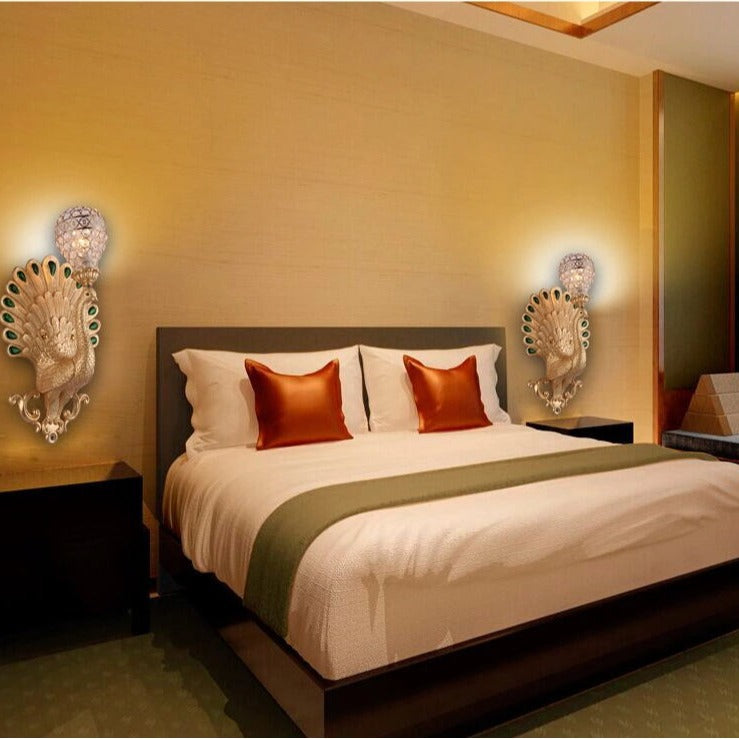 Resin Peacock Crystal Ball Shade 1-Light Wall Sconce Lamp