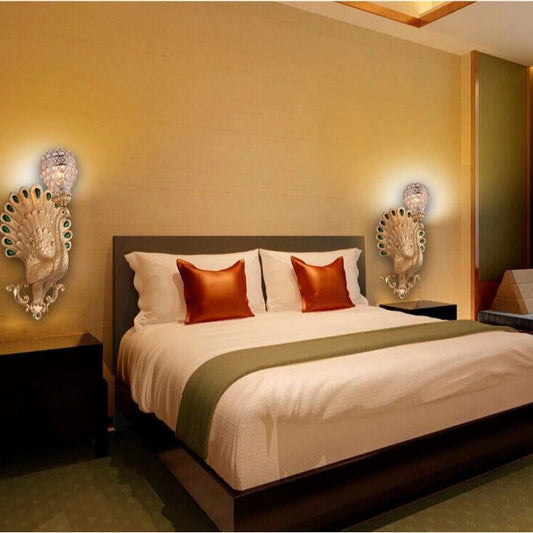 Resin Peacock Crystal Ball Shade 1-Light Wall Sconce Lamp