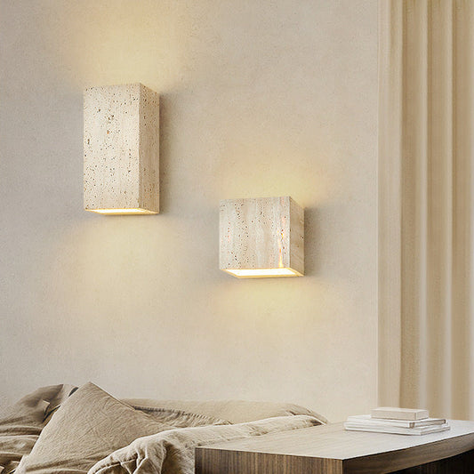 Japanese Beige Travertine Cube LED Wall Sconce Lamp