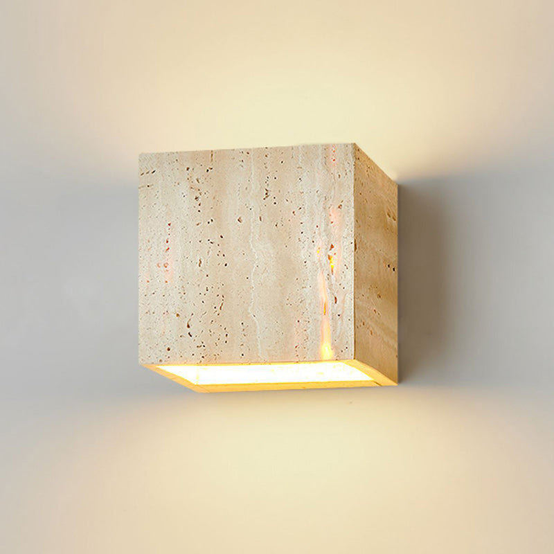 Japanese Beige Travertine Cube LED Wall Sconce Lamp