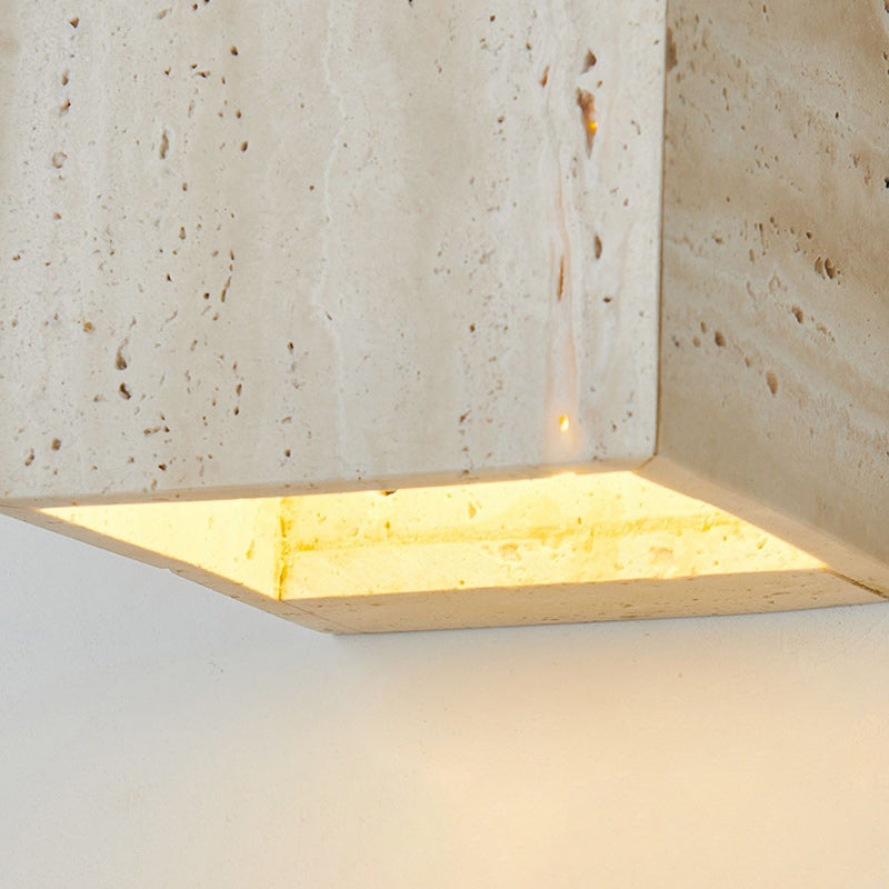 Japanese Beige Travertine Cube LED Wall Sconce Lamp