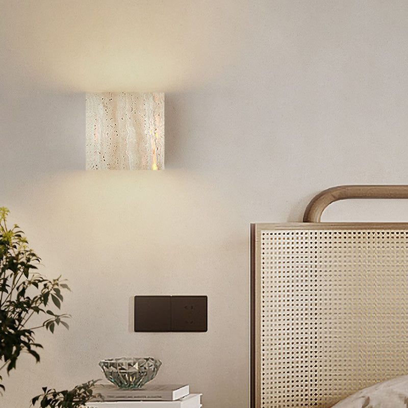 Japanese Beige Travertine Cube LED Wall Sconce Lamp