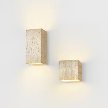 Japanese Beige Travertine Cube LED Wall Sconce Lamp