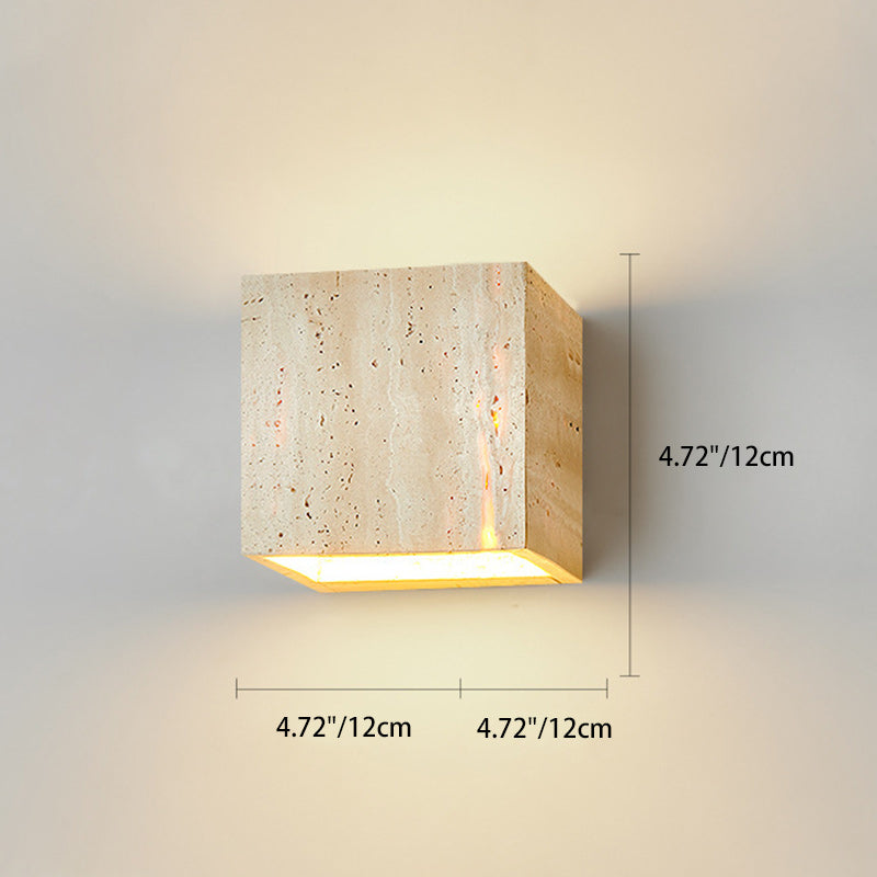 Japanese Beige Travertine Cube LED Wall Sconce Lamp