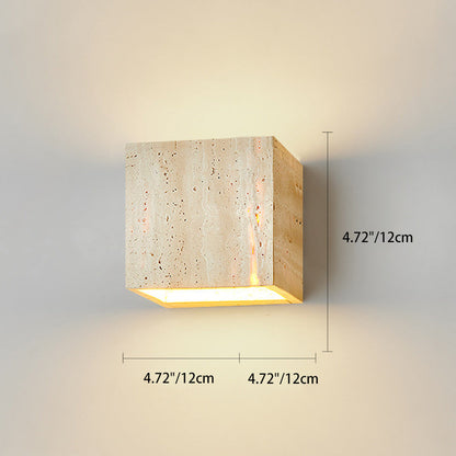 Japanese Beige Travertine Cube LED Wall Sconce Lamp