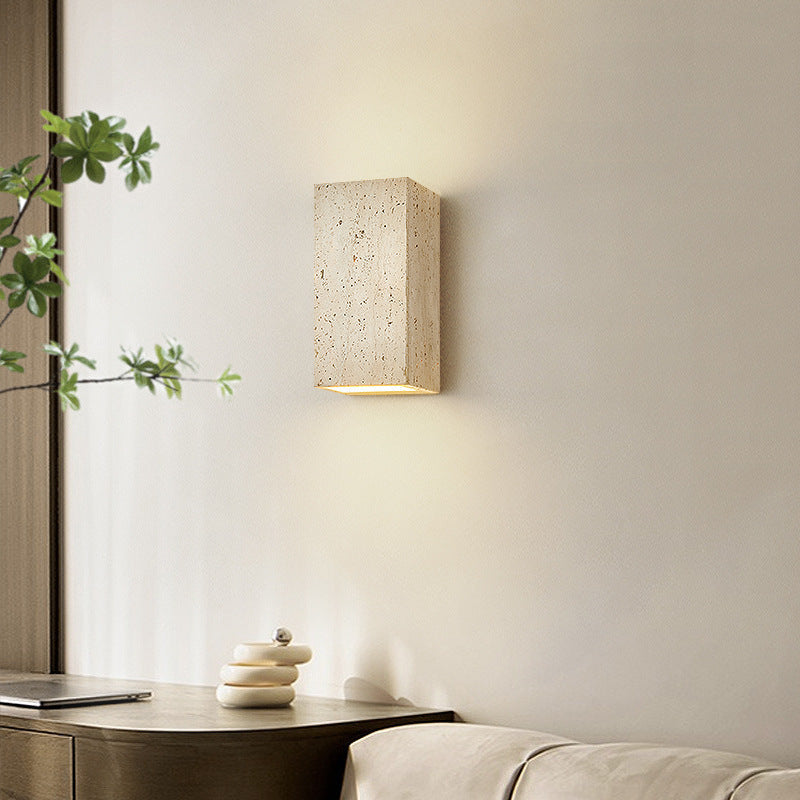 Japanese Beige Travertine Cube LED Wall Sconce Lamp