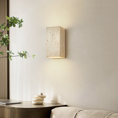 Japanese Beige Travertine Cube LED Wall Sconce Lamp