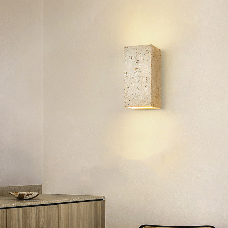 Japanese Beige Travertine Cube LED Wall Sconce Lamp