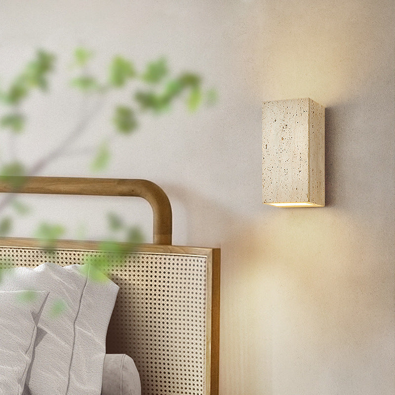 Japanese Beige Travertine Cube LED Wall Sconce Lamp