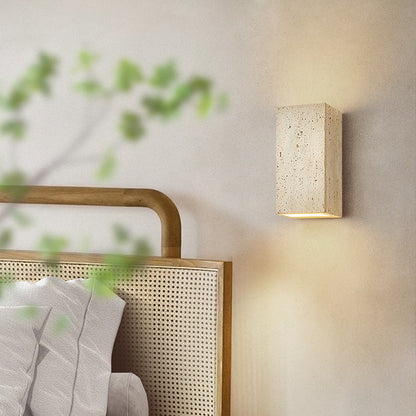 Japanese Beige Travertine Cube LED Wall Sconce Lamp