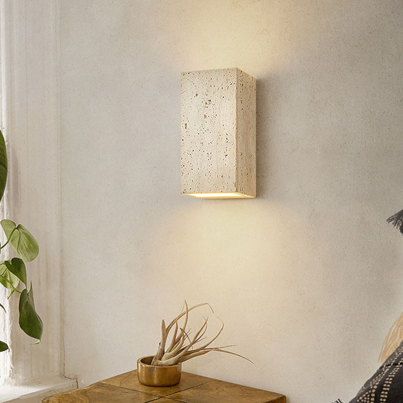 Japanese Beige Travertine Cube LED Wall Sconce Lamp