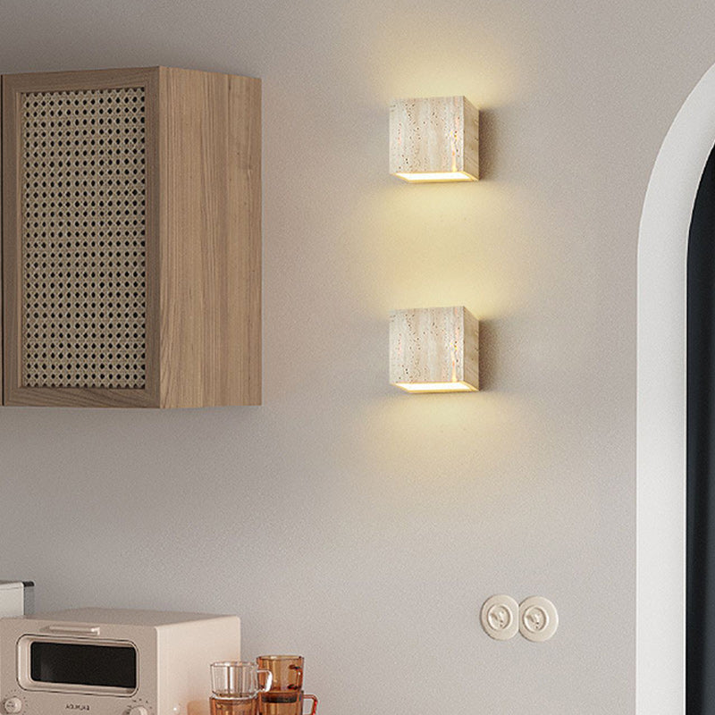 Japanese Beige Travertine Cube LED Wall Sconce Lamp