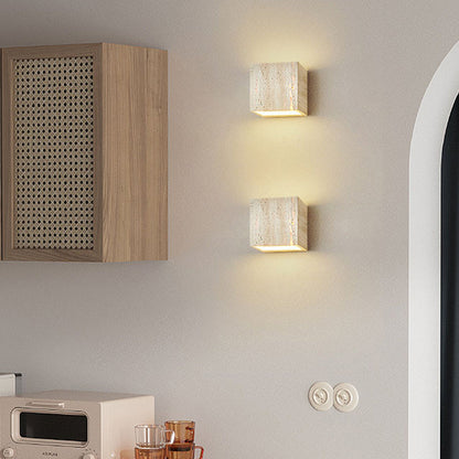 Japanese Beige Travertine Cube LED Wall Sconce Lamp
