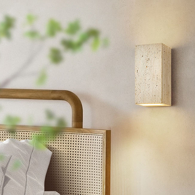 Japanese Beige Travertine Cube LED Wall Sconce Lamp