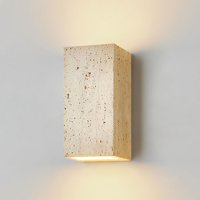 Japanese Beige Travertine Cube LED Wall Sconce Lamp