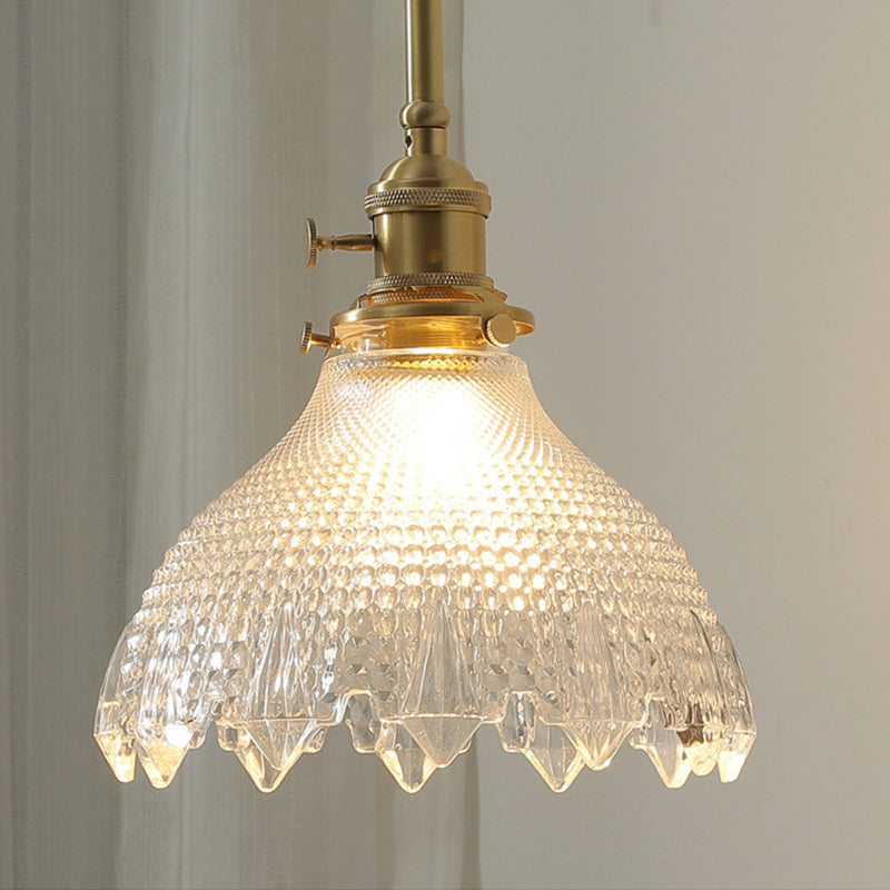 Walnut Brass Flower Glass Shade 1-Light Wall Sconce Lamp