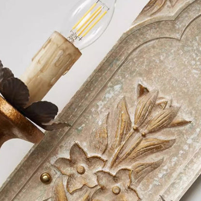 Distressed Wood Iron Candelabra 2-Light Wall Sconce Lamp