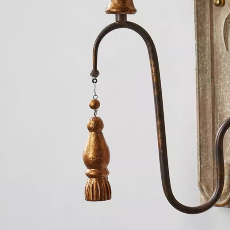 Distressed Wood Iron Candelabra 2-Light Wall Sconce Lamp