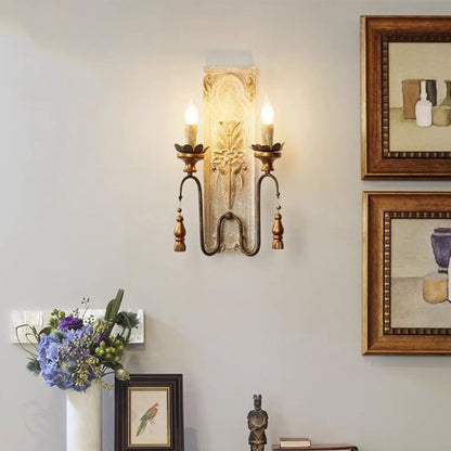 Distressed Wood Iron Candelabra 2-Light Wall Sconce Lamp