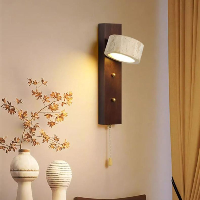 Solid Travertine Circle Ring Shade LED Wall Sconce Lamp