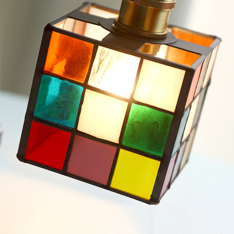 Tiffany Glass Rubik's Cube Brass 1-Light Wall Sconce Lamp