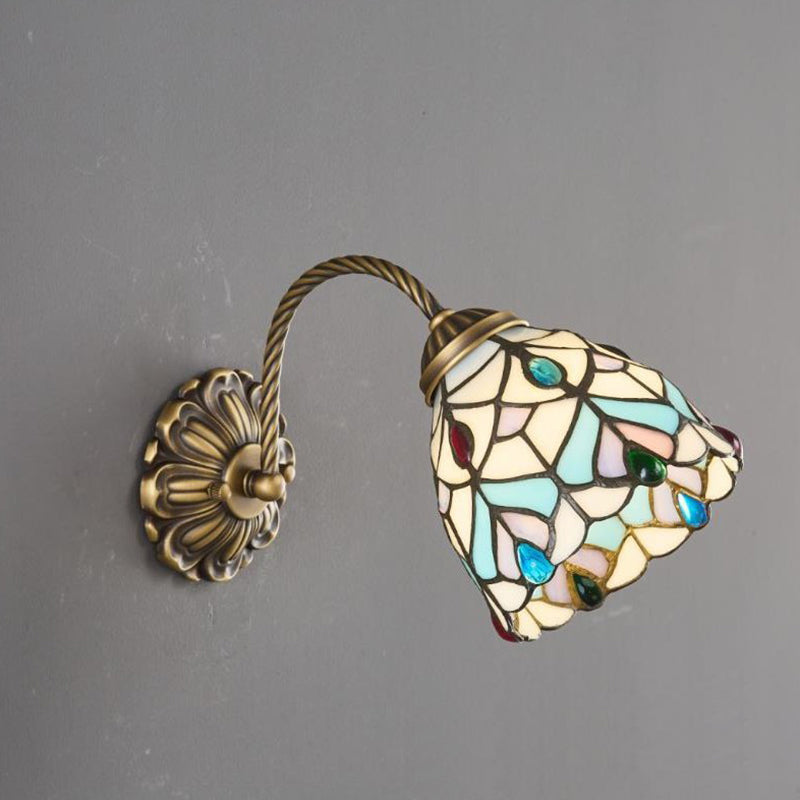 Tiffany Stained Glass Round Shade 1-Light Wall Sconce Lamp
