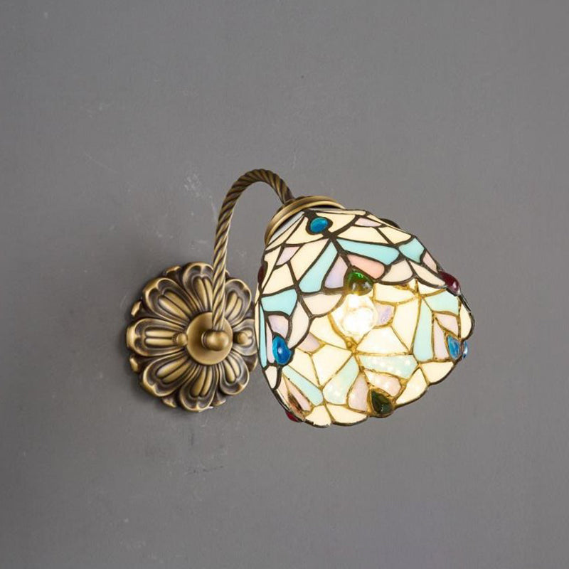Tiffany Stained Glass Round Shade 1-Light Wall Sconce Lamp