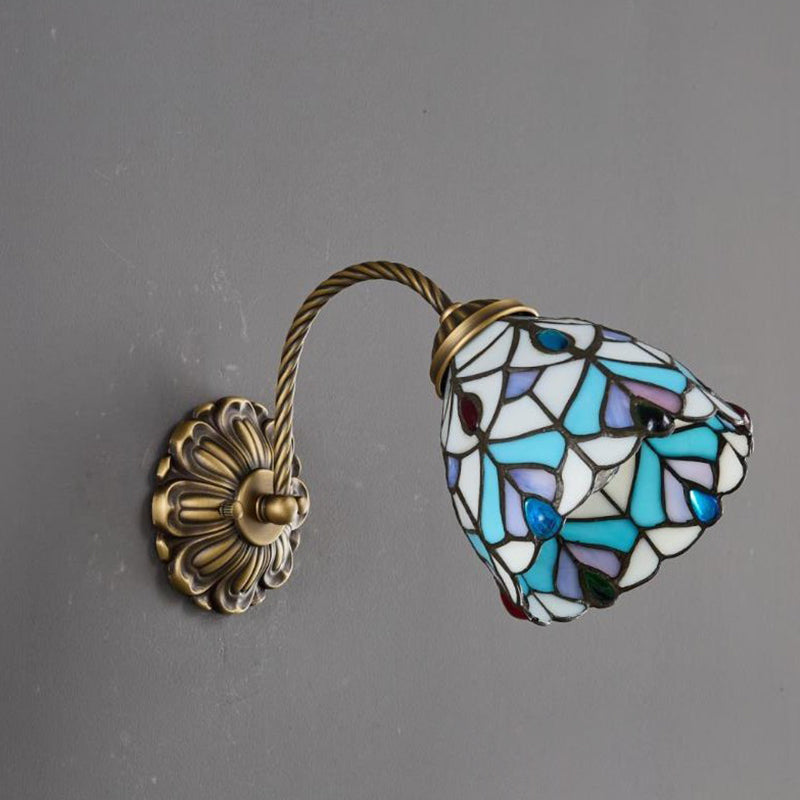 Tiffany Stained Glass Round Shade 1-Light Wall Sconce Lamp