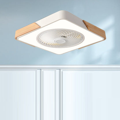 Contemporary Scandinavian Round Iron Solid Wood LED Silent Semi-Flush Mount Ceiling Fan Light For Bedroom