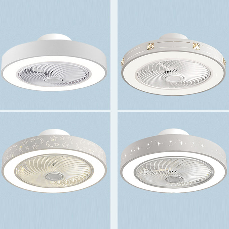 Contemporary Scandinavian Round Iron Solid Wood LED Silent Semi-Flush Mount Ceiling Fan Light For Bedroom