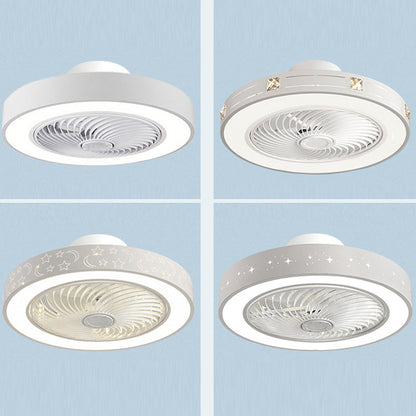 Contemporary Scandinavian Round Iron Solid Wood LED Silent Semi-Flush Mount Ceiling Fan Light For Bedroom