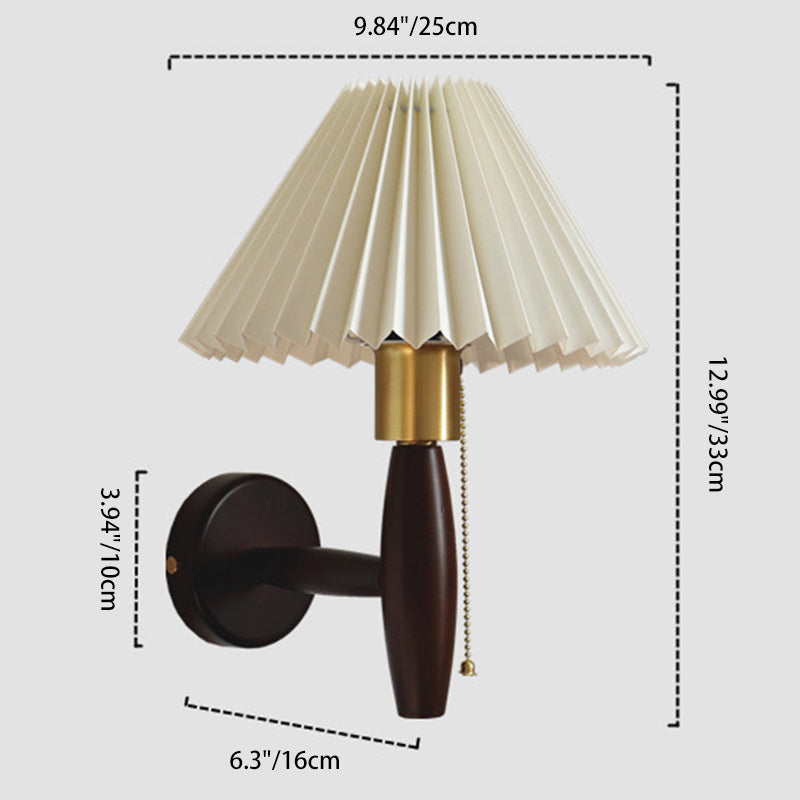 French Shade Solid Wood Brass 1-Light Wall Sconce Lamp