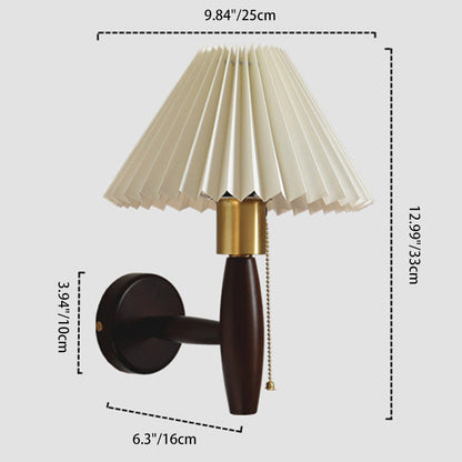 French Shade Solid Wood Brass 1-Light Wall Sconce Lamp