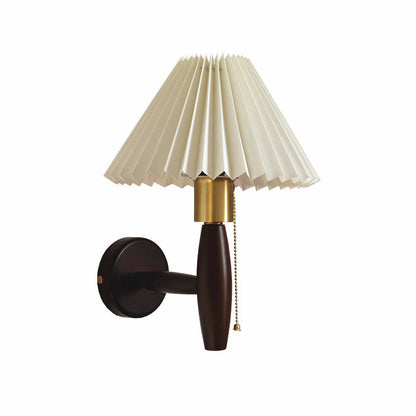 French Shade Solid Wood Brass 1-Light Wall Sconce Lamp