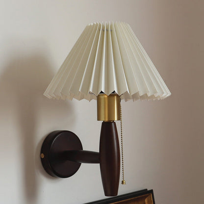 French Shade Solid Wood Brass 1-Light Wall Sconce Lamp
