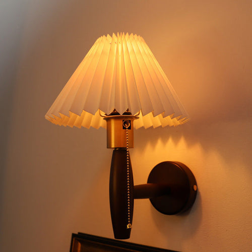 French Shade Solid Wood Brass 1-Light Wall Sconce Lamp