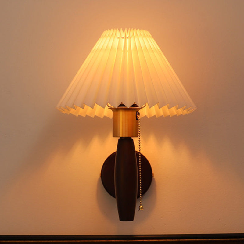 French Shade Solid Wood Brass 1-Light Wall Sconce Lamp