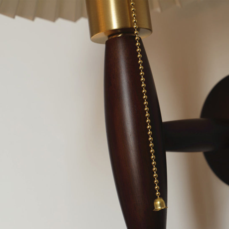 French Shade Solid Wood Brass 1-Light Wall Sconce Lamp