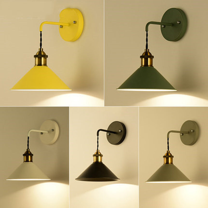 Scandinavian Macaron Iron Conical 1-Light Wall Sconce Lamp