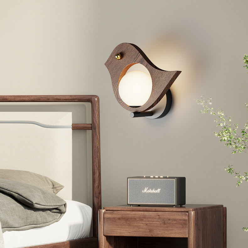 Animal Bird Whale Iron Faux Woodgrain LED Wall Sconce Lamp